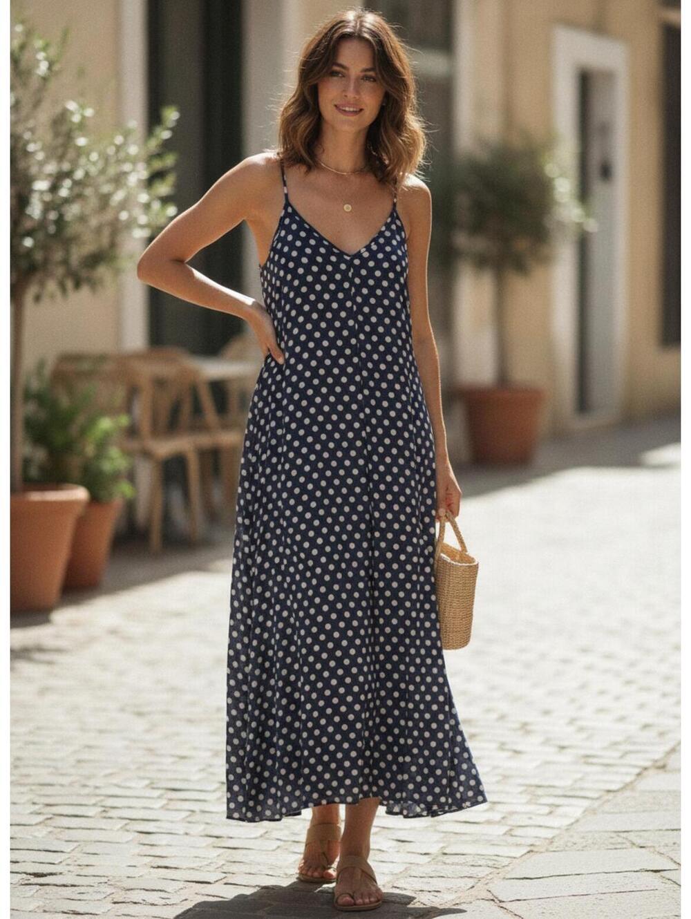 Women's  Classic Blue Polka Dot Midi Dress Medium/Large